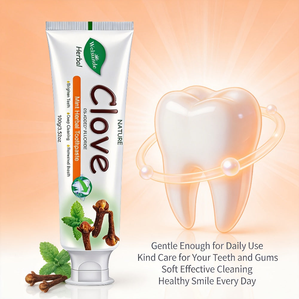 Herbal Toothpaste with Clove & Mint ¨C Fluoride Free Deep Cleaning Whitening Toothpaste for Sensitive Gums, Natural Breath Freshener with Herbal Extracts, Daily & Travel Oral Care for Adults & Kids