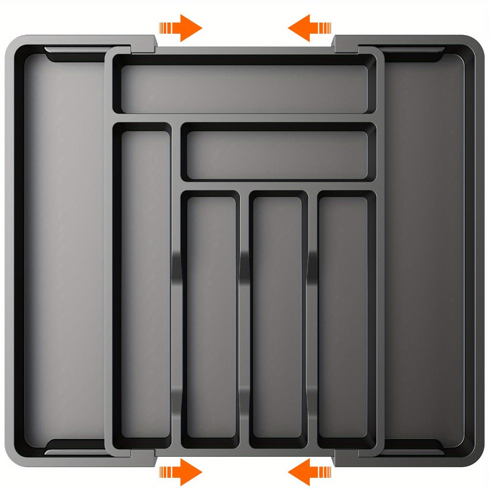 Expandable Cutlery Tray Drawer Organizer Adjustable Silverware Holder with Labels | Kitchen Drawer Organizer for Knives Forks Spoons Utensils | Bamboo & Black Drawer Divider for Kitchen Bedroom Office