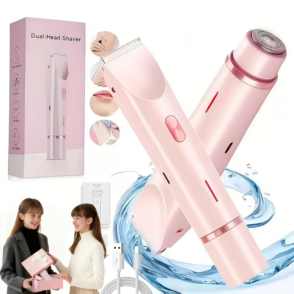 Bikini Trimmer for Women 2-in-1 Dual Head Electric Shaver - IP67 Waterproof Wet Dry Body Hair Remover for Bikini Area Underarms Legs Arms Face, USB Rechargeable Long Battery Life, Ergonomic Grip