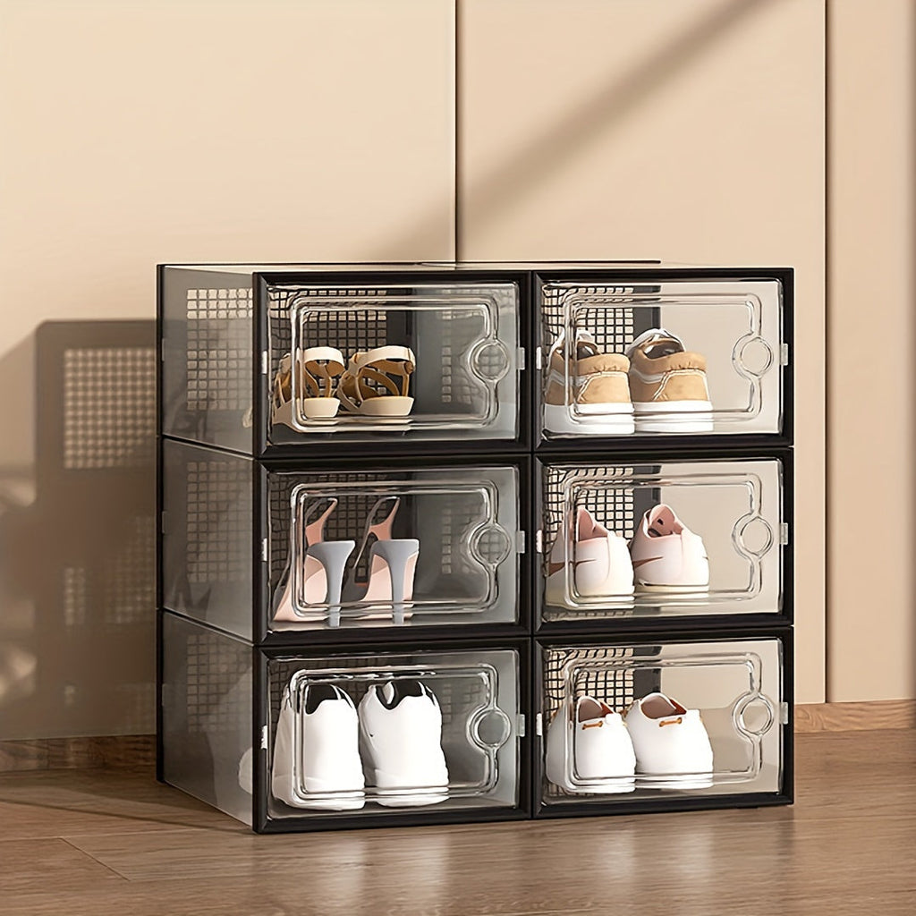 Transparent Stackable Shoe Boxes with Lid ¨C Foldable Clear Sneaker Storage Organizer (6/24pcs)