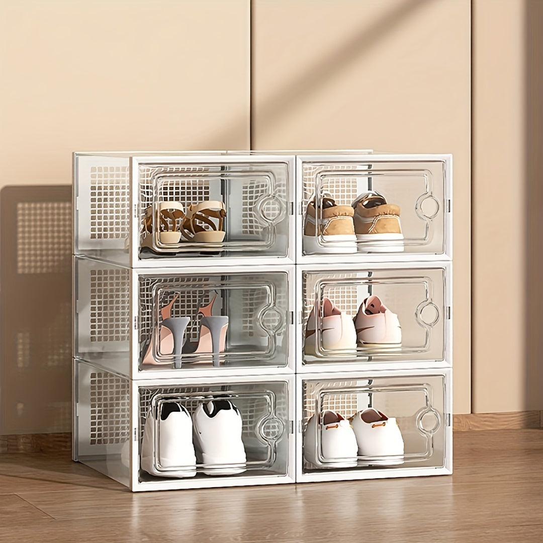 Transparent Stackable Shoe Boxes with Lid ¨C Foldable Clear Sneaker Storage Organizer (6/24pcs)