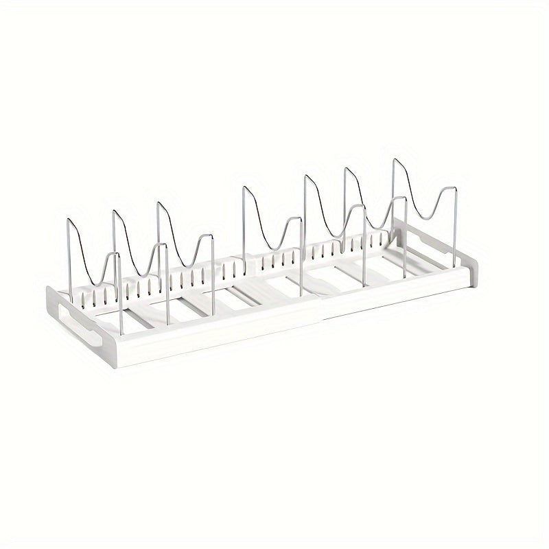 Pot Organizer Rack Adjustable Expandable Kitchen Cabinet Pots and Pans Organizer with Adjustable Dividers Easy Storage Organization for Kitchen Home White Gray