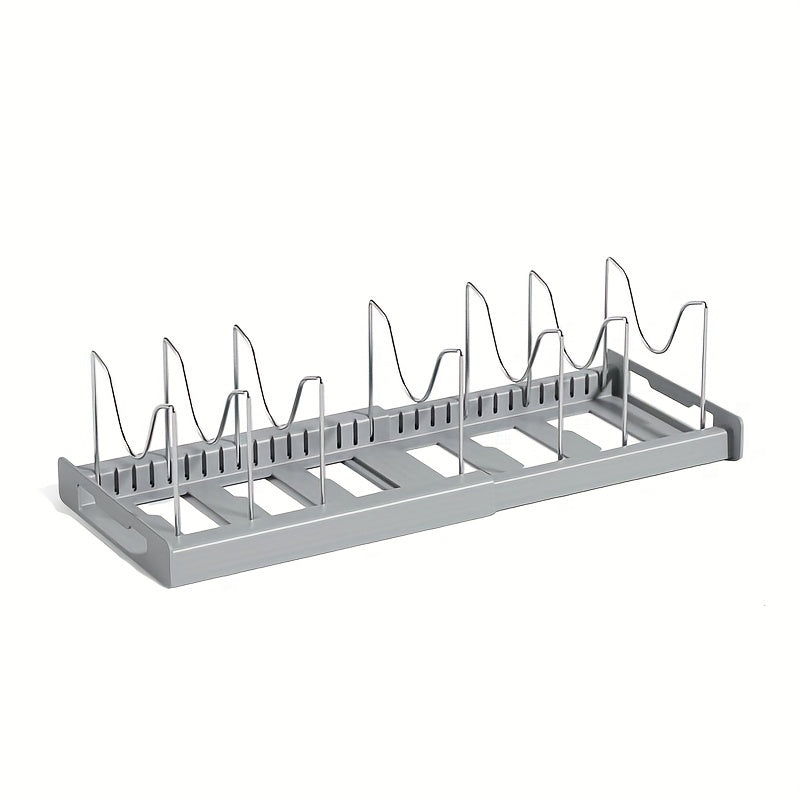 Pot Organizer Rack Adjustable Expandable Kitchen Cabinet Pots and Pans Organizer with Adjustable Dividers Easy Storage Organization for Kitchen Home White Gray