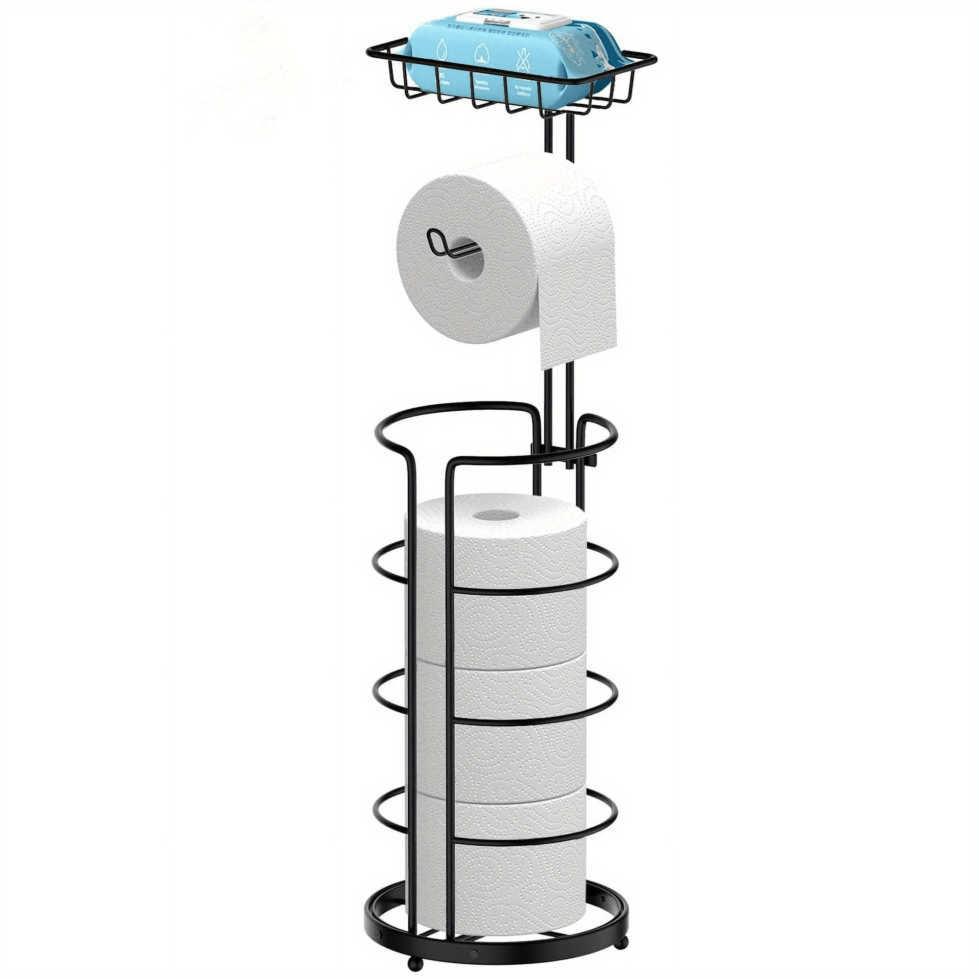 Toilet Paper Holder Floor Standing with Shelf 4-Roll Storage Rack Freestanding Bathroom Paper Organizer for Bathroom Bedroom Balcony Courtyard Black 1 or 2 Pack