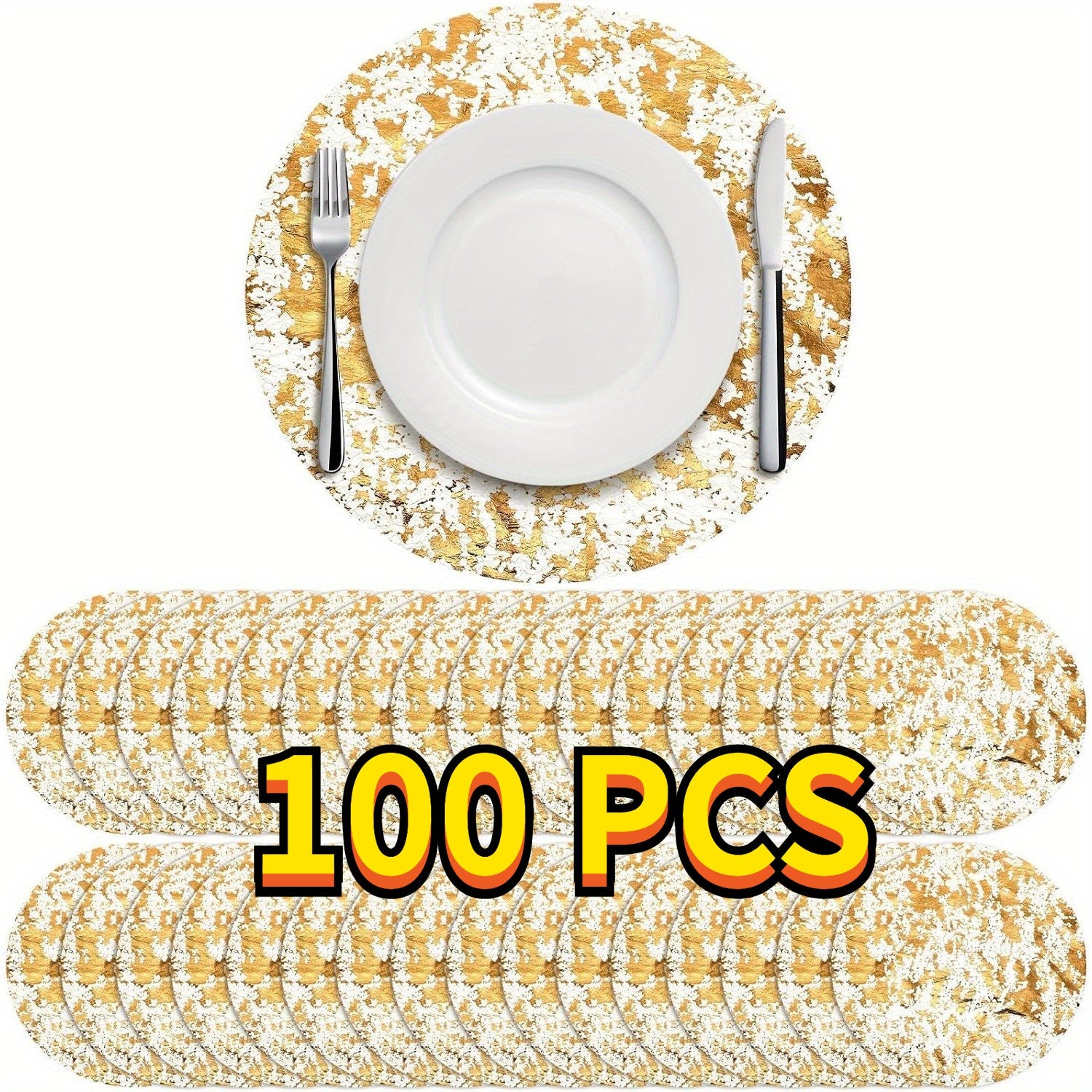 Golden Foil Round Placemats Disposable Table Doilies 50/100pcs ¨C Elegant Mesh Table Pad for Dining, Party & Home Decor