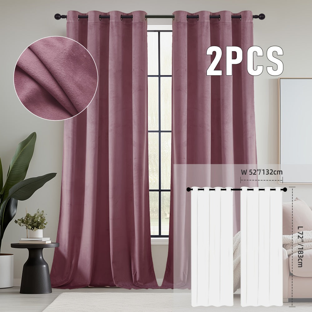 Velvet Room Darkening Curtains 2 Panels | Grommet Top Thermal Insulated Soundproof Blackout Curtains for Living Room Bedroom, Soft Solid Color Vintage Window Drapes