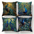 Cushion Covers 18x18 Set of 4 Vintage Peacock Oil Painting Boho Plush Throw Pillow Cases with Zipper Machine Washable for Living Room Bedroom Home Decor