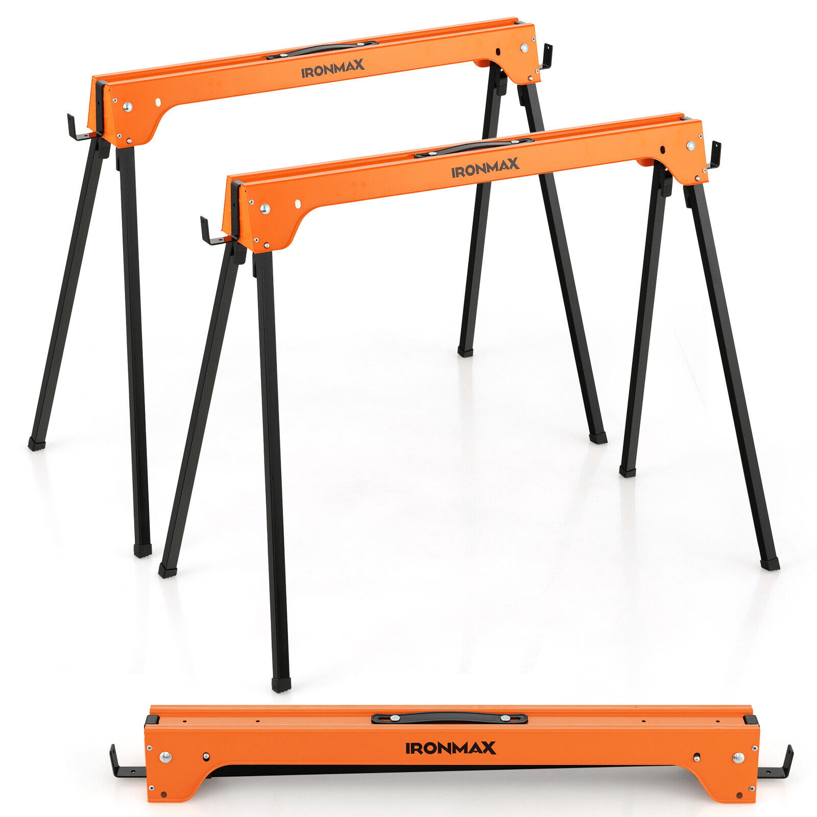IRONMAX Folding Sawhorse 2 Pack Heavy Duty 1322 lbs Capacity Portable Collapsible Work Support Horses with Metal Frame Anti-Slip Pads