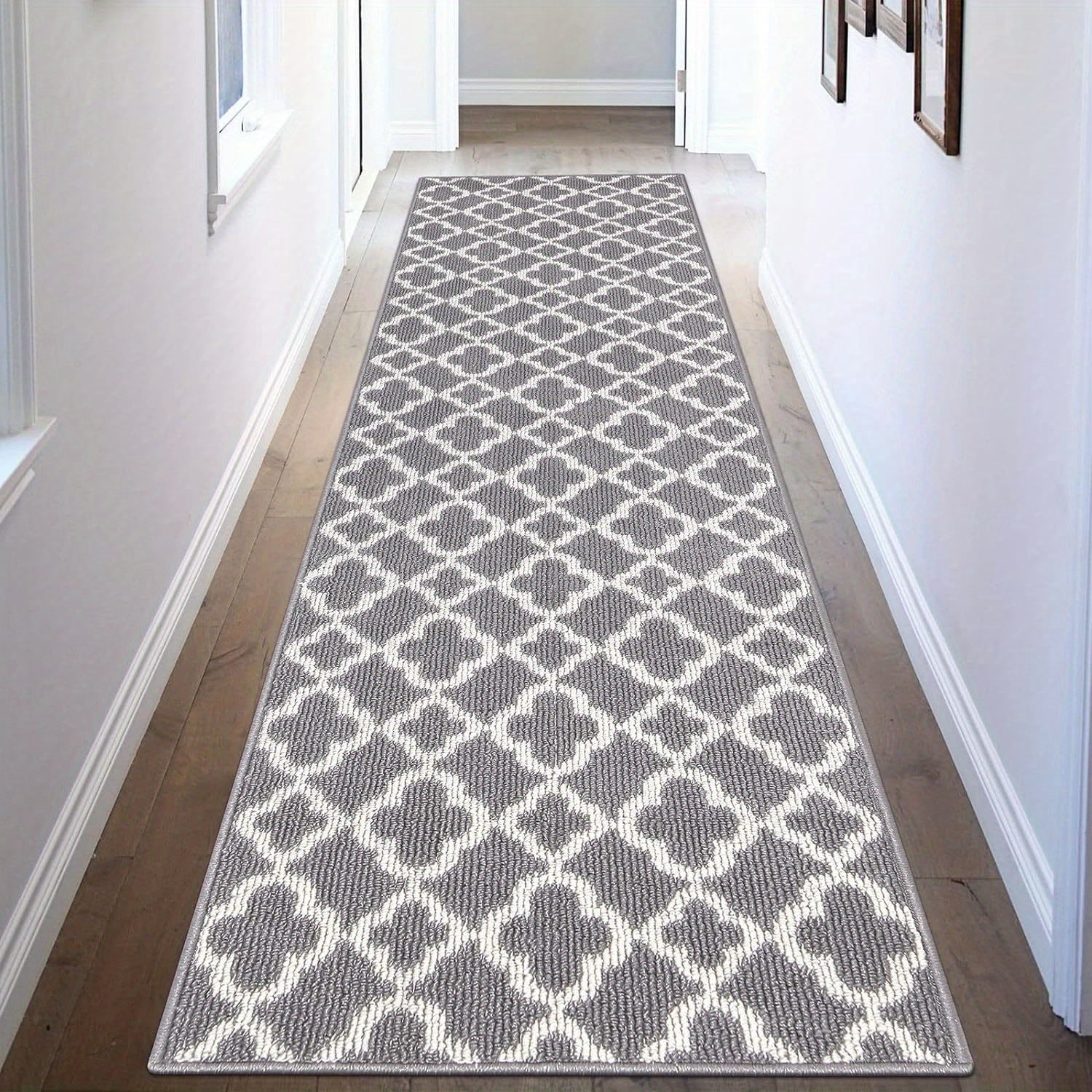 Runner Rug Moroccan Trellis Non-Slip ¨C Machine Washable Hallway Carpet for Entryway, Kitchen & Bathroom ¨C 100% Polypropylene Long Floor Rug, Black & Gray, 2x6, 2x8, 2x10 Ft