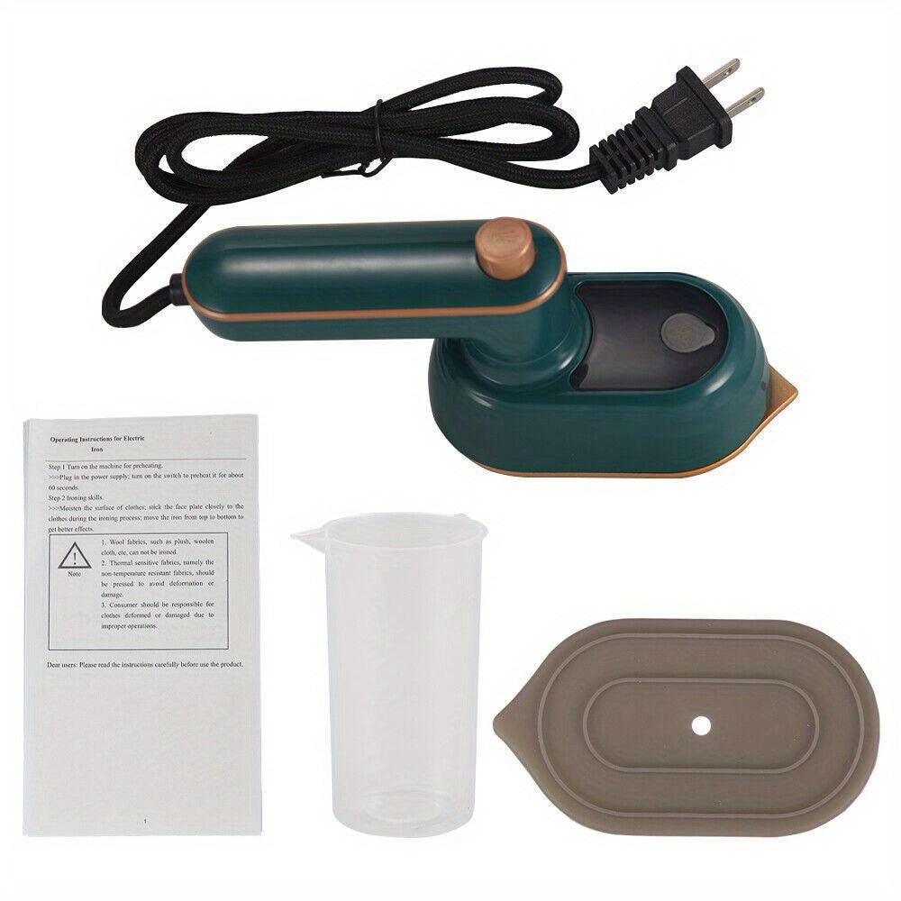 Handheld Steam Iron Portable 33W Dry Wet 2-in-1 Travel Iron 360 Degree Tip Design Transparent Water Tank 50ml Wrinkle Remover for Clothes Shirts Suits Home Travel Green