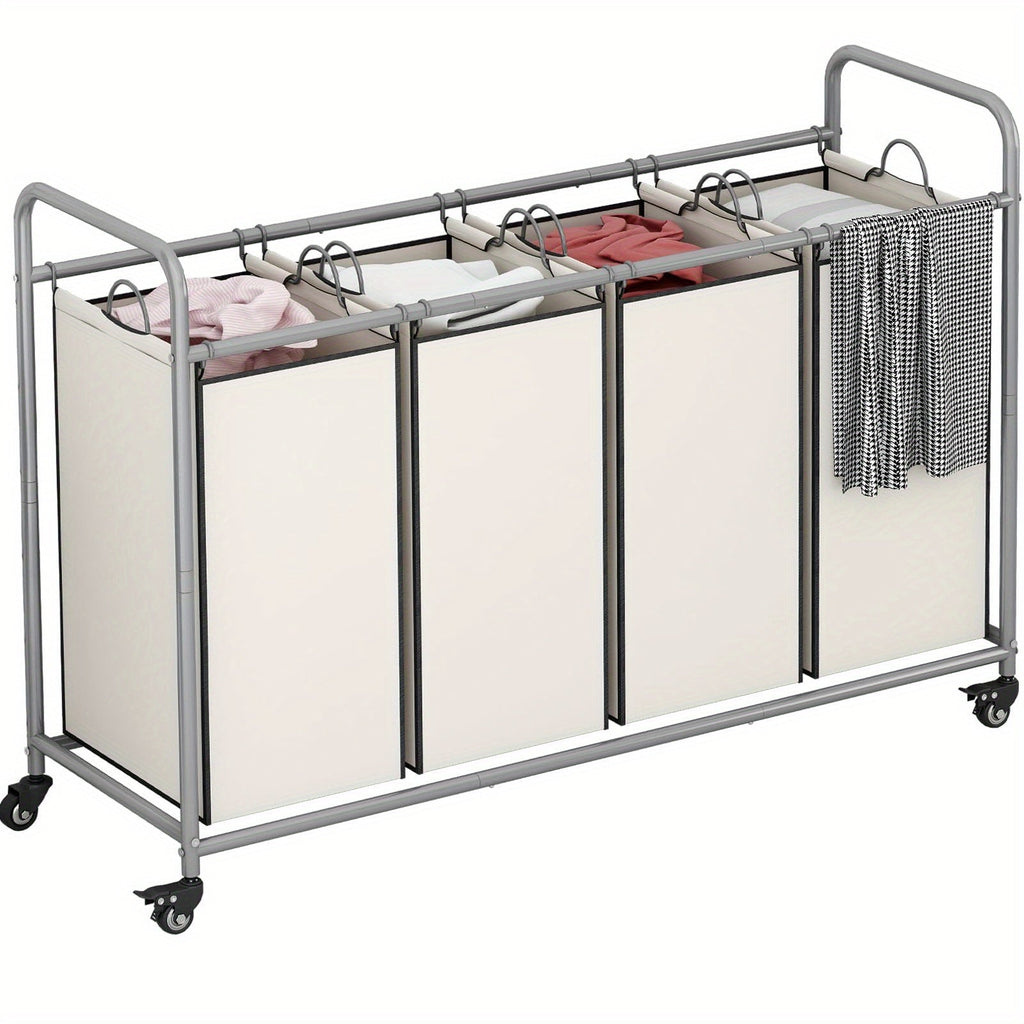 Laundry Hamper Cart with 4-Bag Sorter, Heavy-Duty Rolling Lockable Wheels & Removable Bags ¡ª Laundry Basket Organizer for Bedroom, Bathroom & Laundry Room | Beige, Gray, Black, Assorted