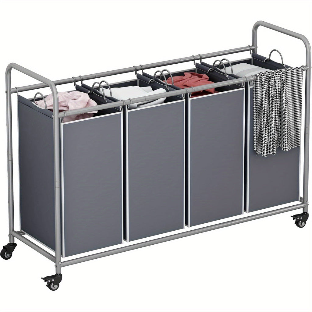 Laundry Hamper Cart with 4-Bag Sorter, Heavy-Duty Rolling Lockable Wheels & Removable Bags ¡ª Laundry Basket Organizer for Bedroom, Bathroom & Laundry Room | Beige, Gray, Black, Assorted