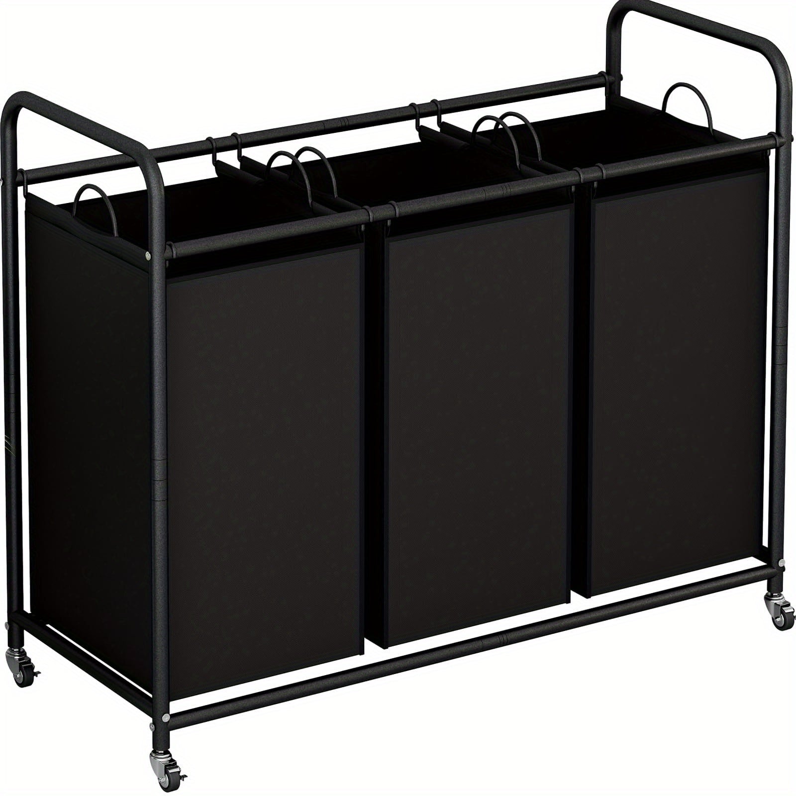 3-Bag Laundry Sorter Cart 63.4 Gallon ¨C Rolling Hamper with Lockable Wheels & Removable Bags, Heavy-Duty Fabric Laundry Basket for Bedroom & Laundry Room, Black Gray Beige Brown