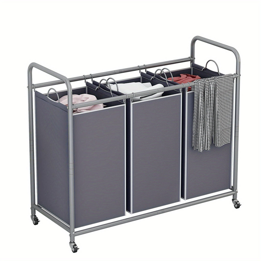 3-Bag Laundry Sorter Cart 63.4 Gallon ¨C Rolling Hamper with Lockable Wheels & Removable Bags, Heavy-Duty Fabric Laundry Basket for Bedroom & Laundry Room, Black Gray Beige Brown