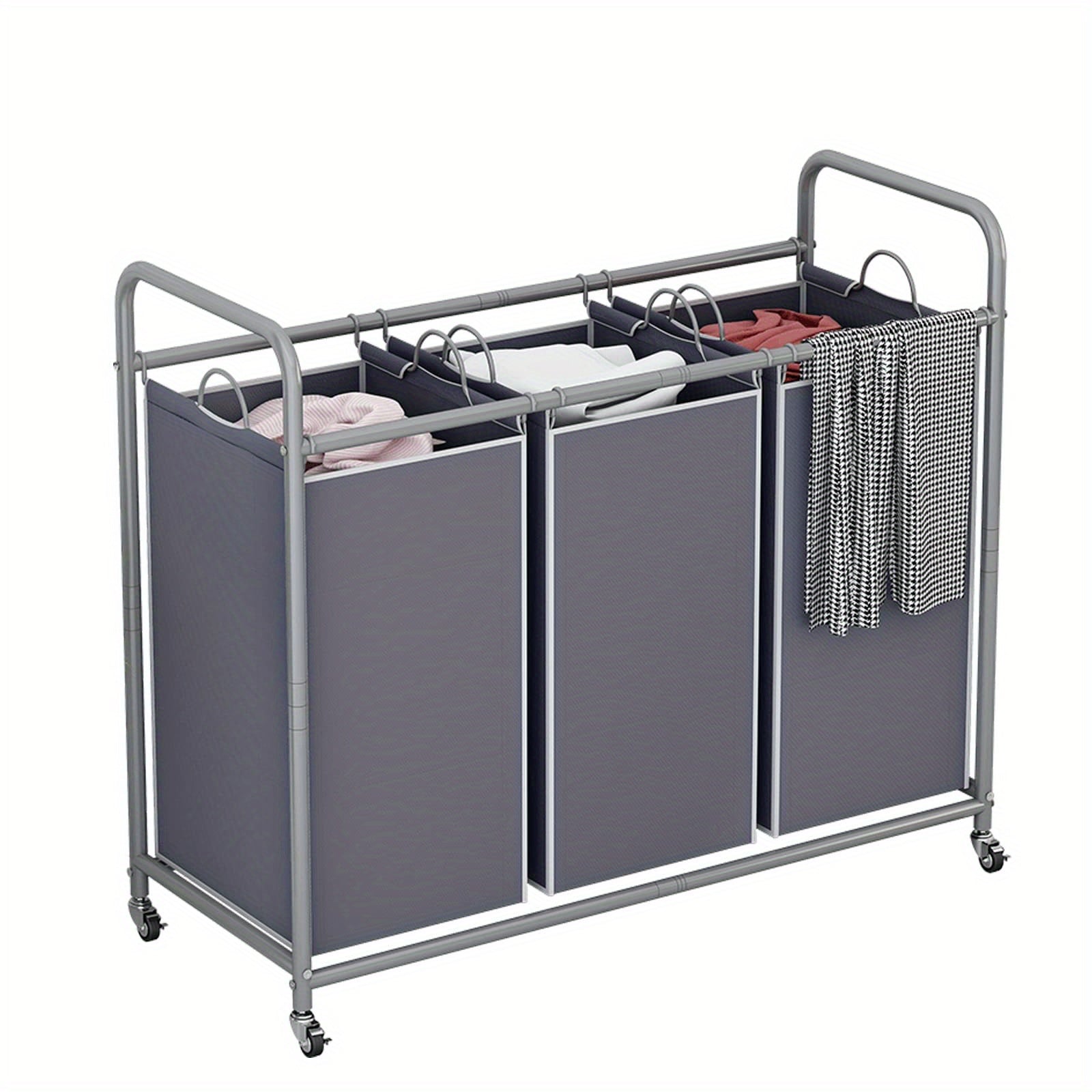 3-Bag Laundry Sorter Cart 63.4 Gallon ¨C Rolling Hamper with Lockable Wheels & Removable Bags, Heavy-Duty Fabric Laundry Basket for Bedroom & Laundry Room, Black Gray Beige Brown