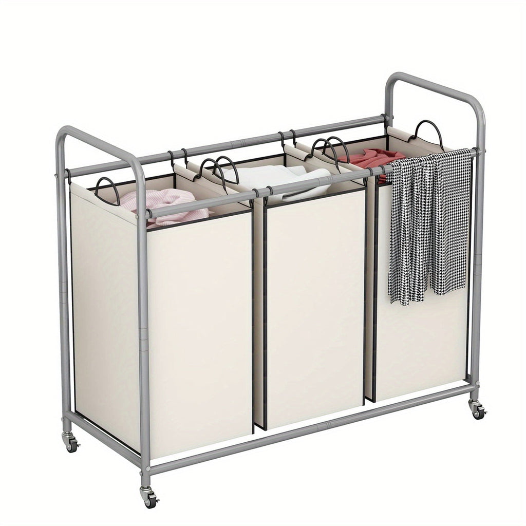 3-Bag Laundry Sorter Cart 63.4 Gallon ¨C Rolling Hamper with Lockable Wheels & Removable Bags, Heavy-Duty Fabric Laundry Basket for Bedroom & Laundry Room, Black Gray Beige Brown