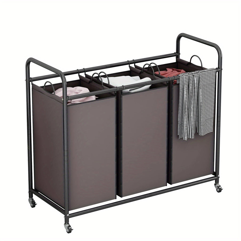 3-Bag Laundry Sorter Cart 63.4 Gallon ¨C Rolling Hamper with Lockable Wheels & Removable Bags, Heavy-Duty Fabric Laundry Basket for Bedroom & Laundry Room, Black Gray Beige Brown
