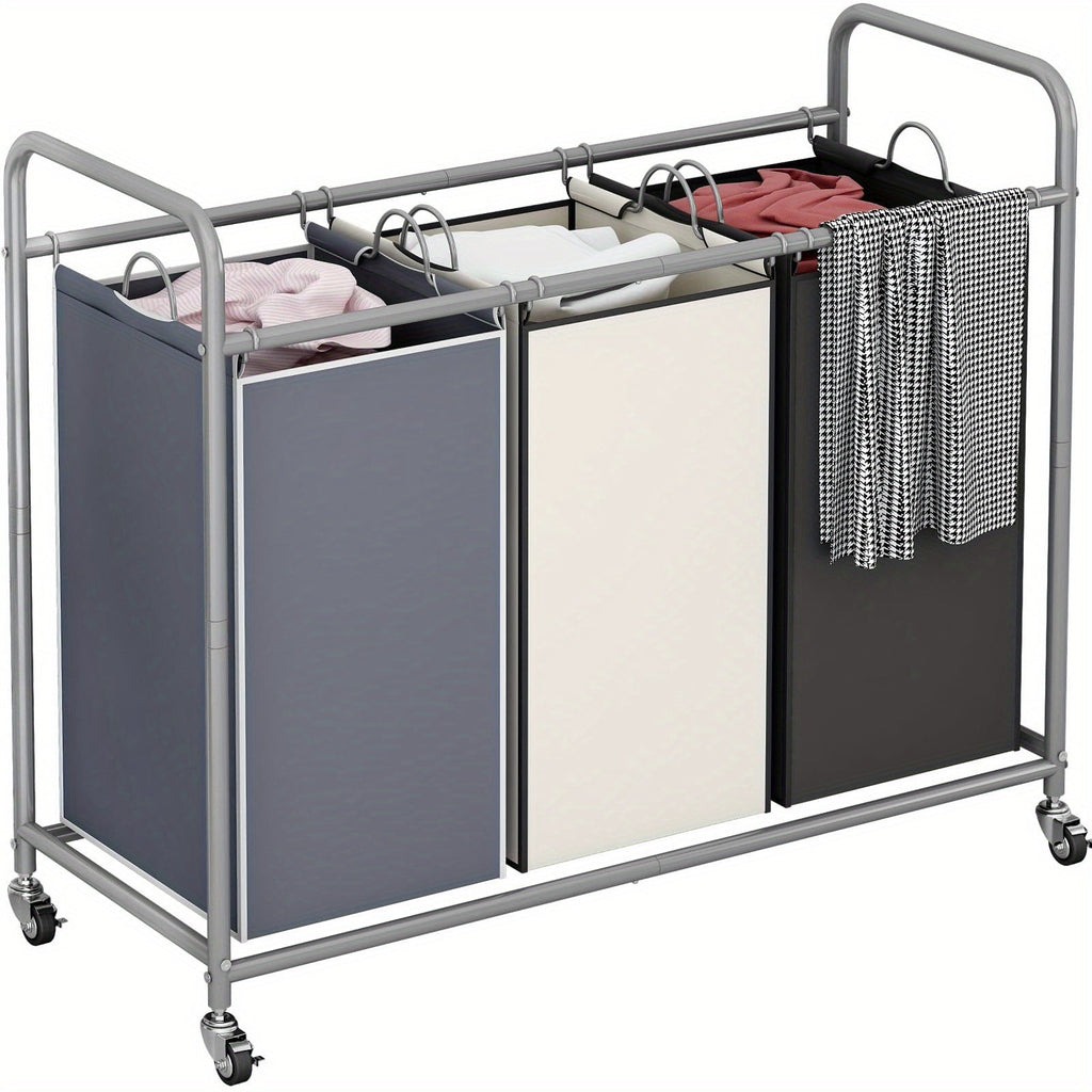 3-Bag Laundry Sorter Cart 63.4 Gallon ¨C Rolling Hamper with Lockable Wheels & Removable Bags, Heavy-Duty Fabric Laundry Basket for Bedroom & Laundry Room, Black Gray Beige Brown