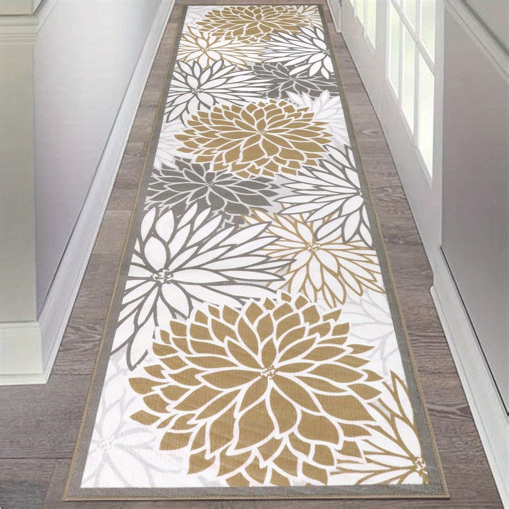 Floral Medallion Runner Rug Non-Slip Machine Washable ¨C Low-Profile Hallway Carpet for Entryway, Laundry Room & Bathroom ¨C Brown & Grey, 2x6, 2x8, 2x10 Ft