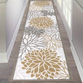 Floral Medallion Runner Rug Non-Slip Machine Washable ¨C Low-Profile Hallway Carpet for Entryway, Laundry Room & Bathroom ¨C Brown & Grey, 2x6, 2x8, 2x10 Ft