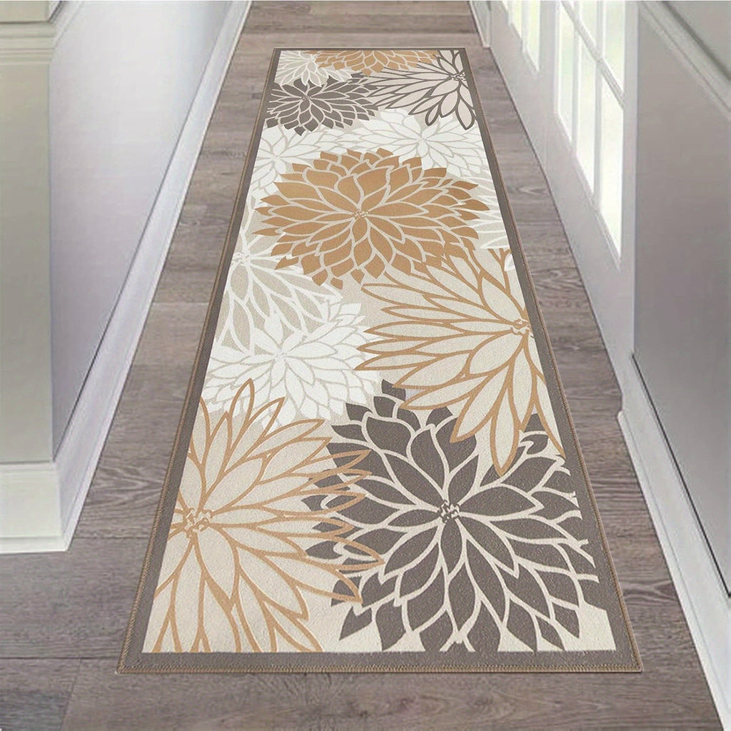Floral Medallion Runner Rug Non-Slip Machine Washable ¨C Low-Profile Hallway Carpet for Entryway, Laundry Room & Bathroom ¨C Brown & Grey, 2x6, 2x8, 2x10 Ft