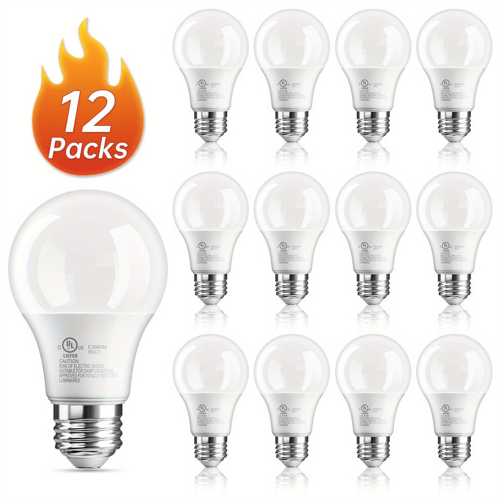 A19 LED Light Bulbs 60 Watt Equivalent, 5000K Daylight White E26 Base, 800 Lumens 9W Energy Efficient Bulb, 80+ CRI 15000 Hours Long Life, Standard LED Bulbs for Bedroom Living Room Office