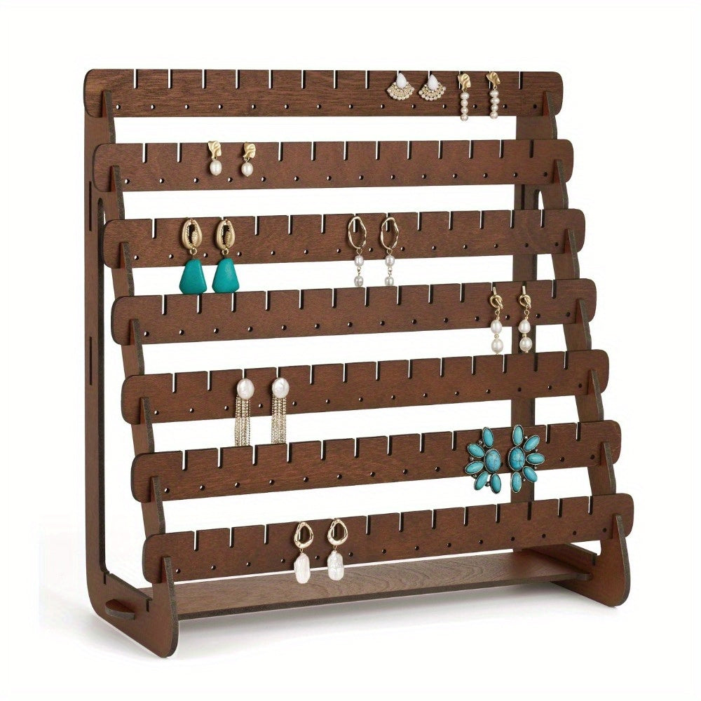 Multi-Grid Jewelry Display Stand Organizer - Tabletop Earring Holder Rack for Studs, Rings & Necklaces, Detachable Vintage Style Storage Tower