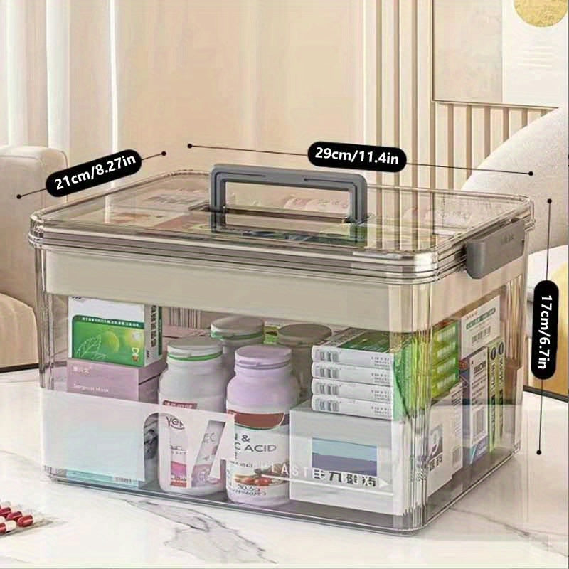 Medicine Storage Box with Handle, Multi-Layer Transparent Plastic Pill Organizer Cabinet, Portable Home Medicine Chest for Bedroom Bathroom Office Desk, Spacious Drug & First Aid Supply Organizer