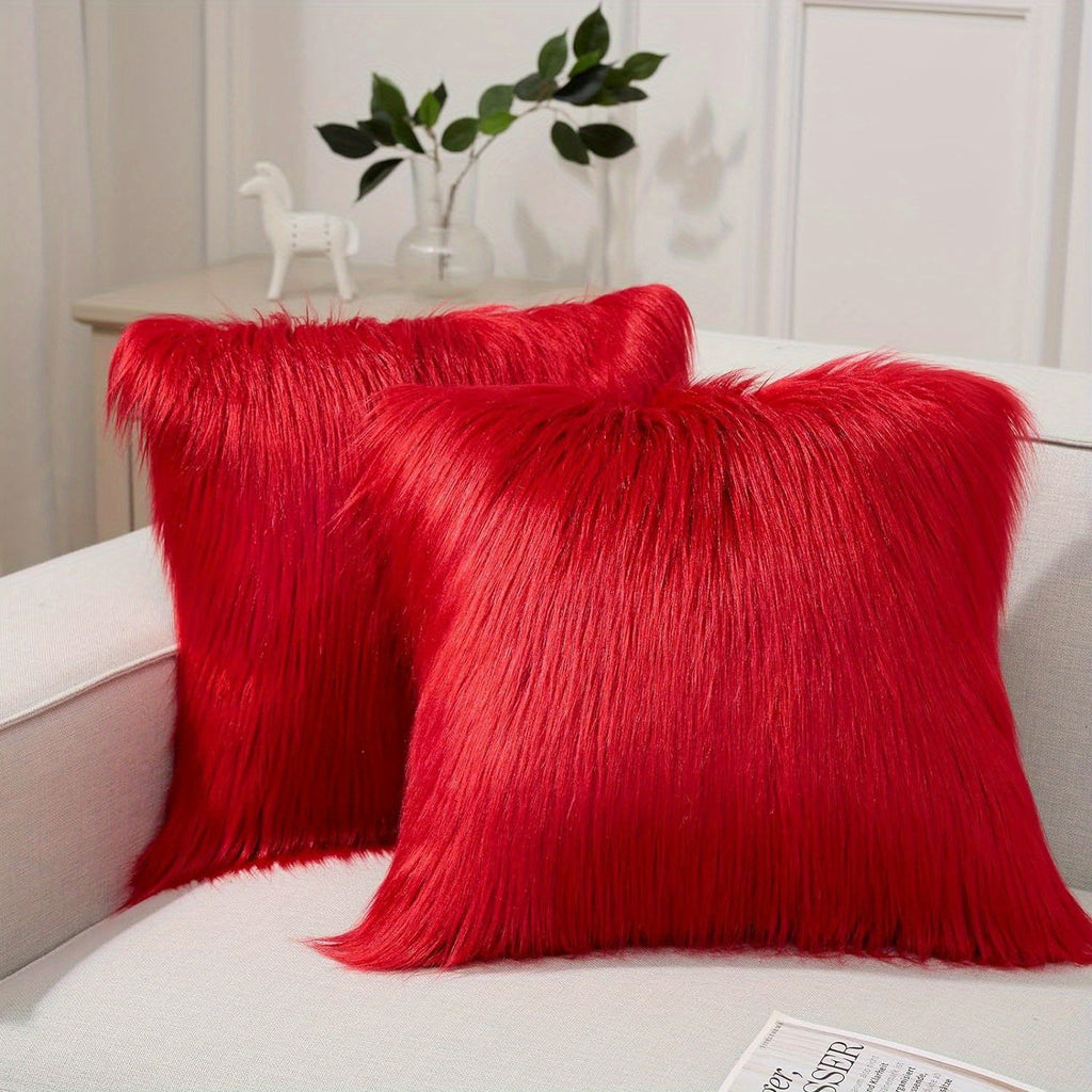 Faux Fur Throw Pillow Covers Pack of 2 ¨C Luxury Soft Fluffy Decorative Cushion Covers for Couch Bed Sofa, Pet Friendly, Zipper Closure
