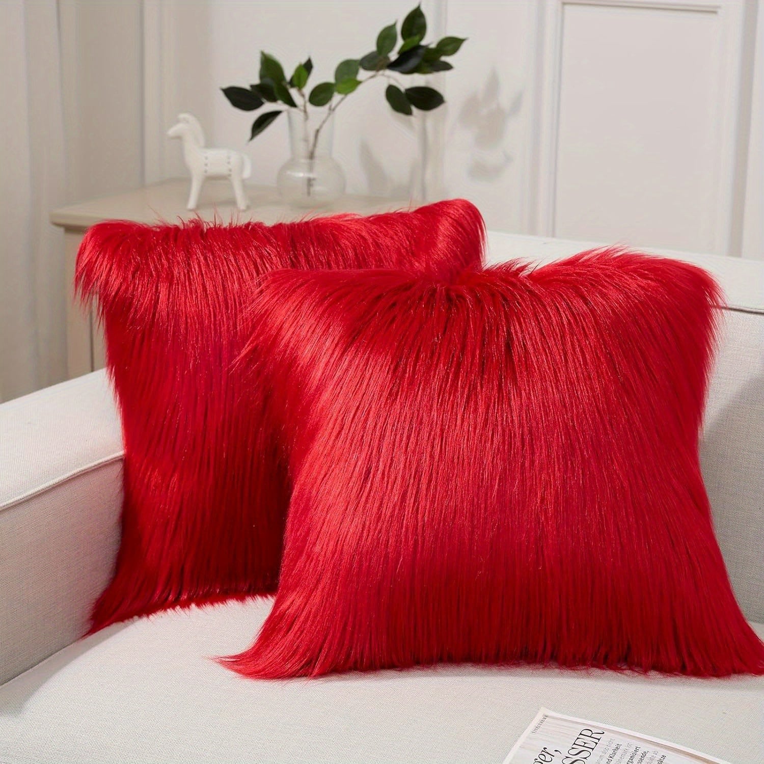 Faux Fur Throw Pillow Covers Pack of 2 ¨C Luxury Soft Fluffy Decorative Cushion Covers for Couch Bed Sofa, Pet Friendly, Zipper Closure