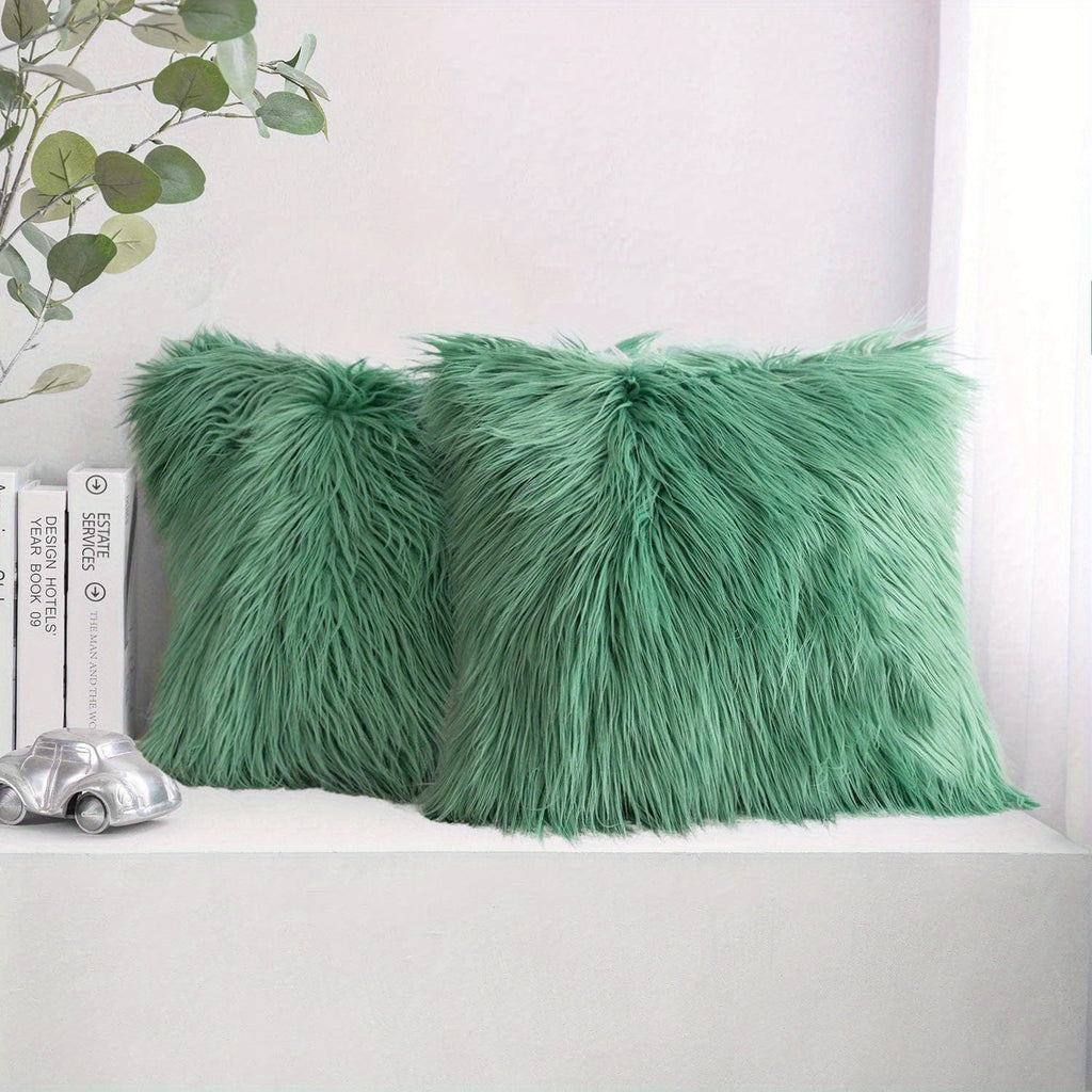 Faux Fur Throw Pillow Covers Pack of 2 ¨C Luxury Soft Fluffy Decorative Cushion Covers for Couch Bed Sofa, Pet Friendly, Zipper Closure