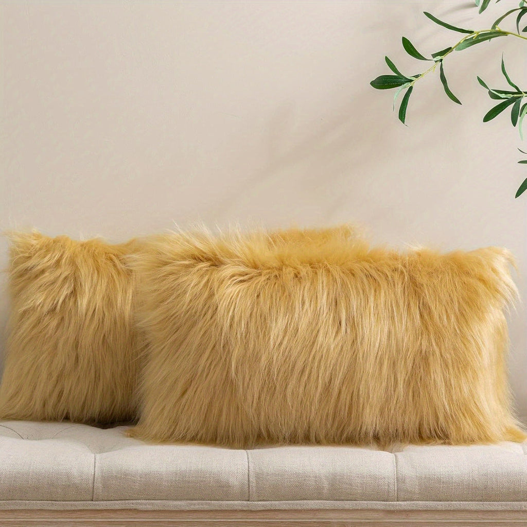 Faux Fur Throw Pillow Covers Pack of 2 ¨C Luxury Soft Fluffy Decorative Cushion Covers for Couch Bed Sofa, Pet Friendly, Zipper Closure