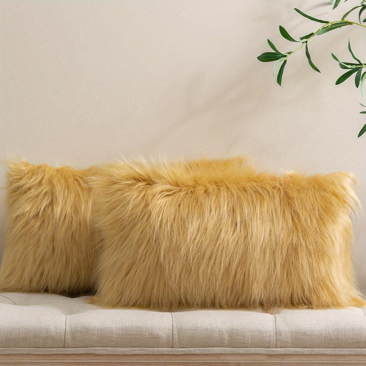 Faux Fur Throw Pillow Covers Pack of 2 ¨C Luxury Soft Fluffy Decorative Cushion Covers for Couch Bed Sofa, Pet Friendly, Zipper Closure