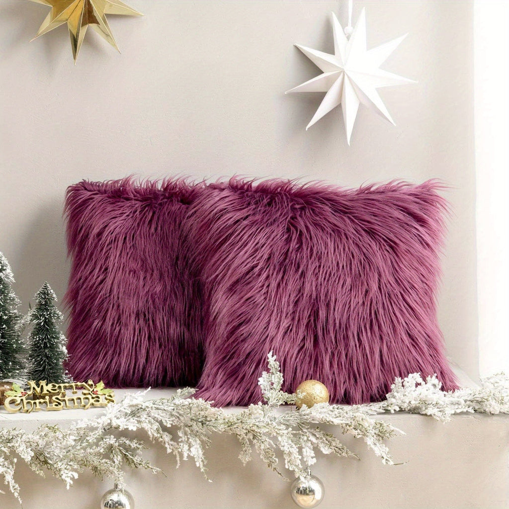 Faux Fur Throw Pillow Covers Pack of 2 ¨C Luxury Soft Fluffy Decorative Cushion Covers for Couch Bed Sofa, Pet Friendly, Zipper Closure