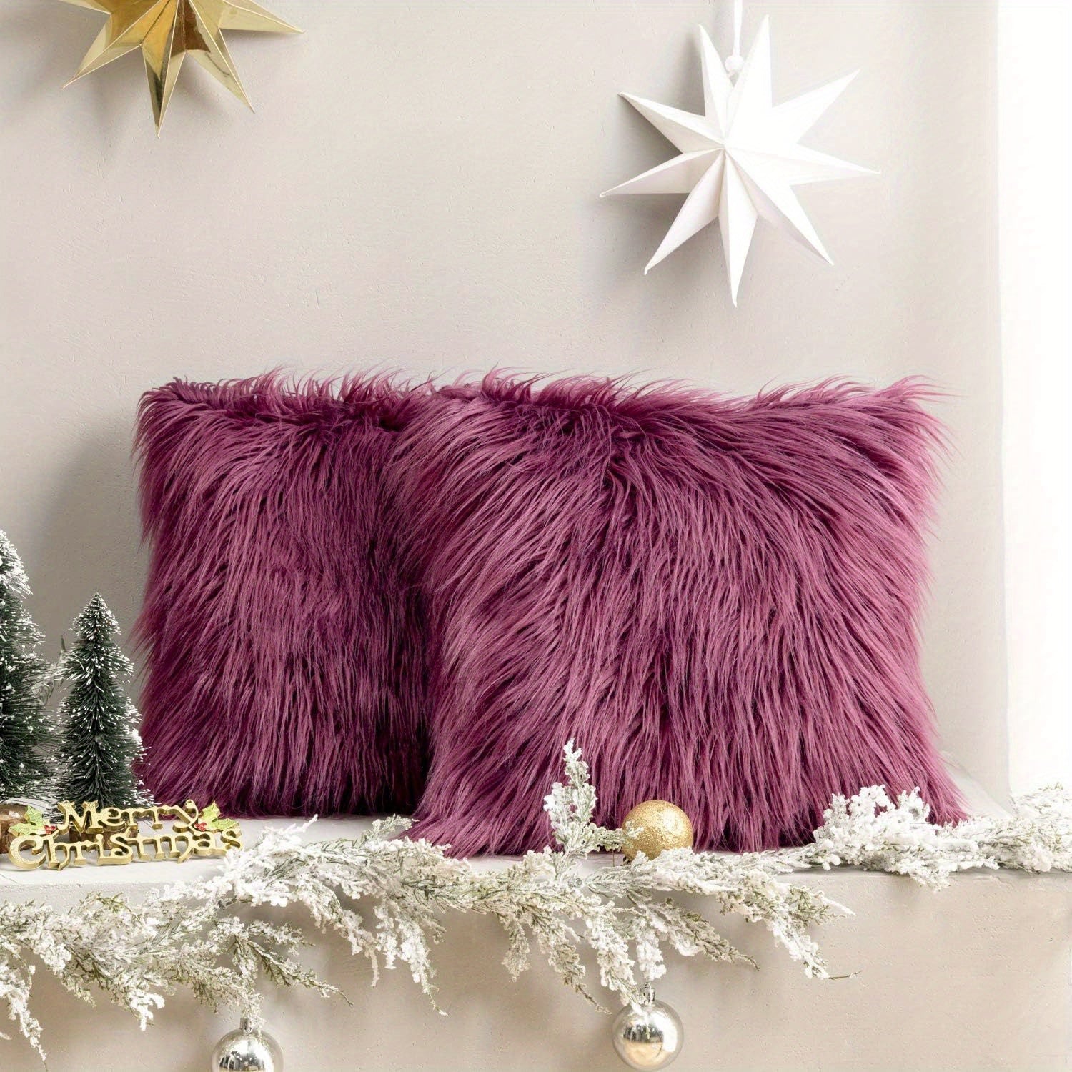 Faux Fur Throw Pillow Covers Pack of 2 ¨C Luxury Soft Fluffy Decorative Cushion Covers for Couch Bed Sofa, Pet Friendly, Zipper Closure