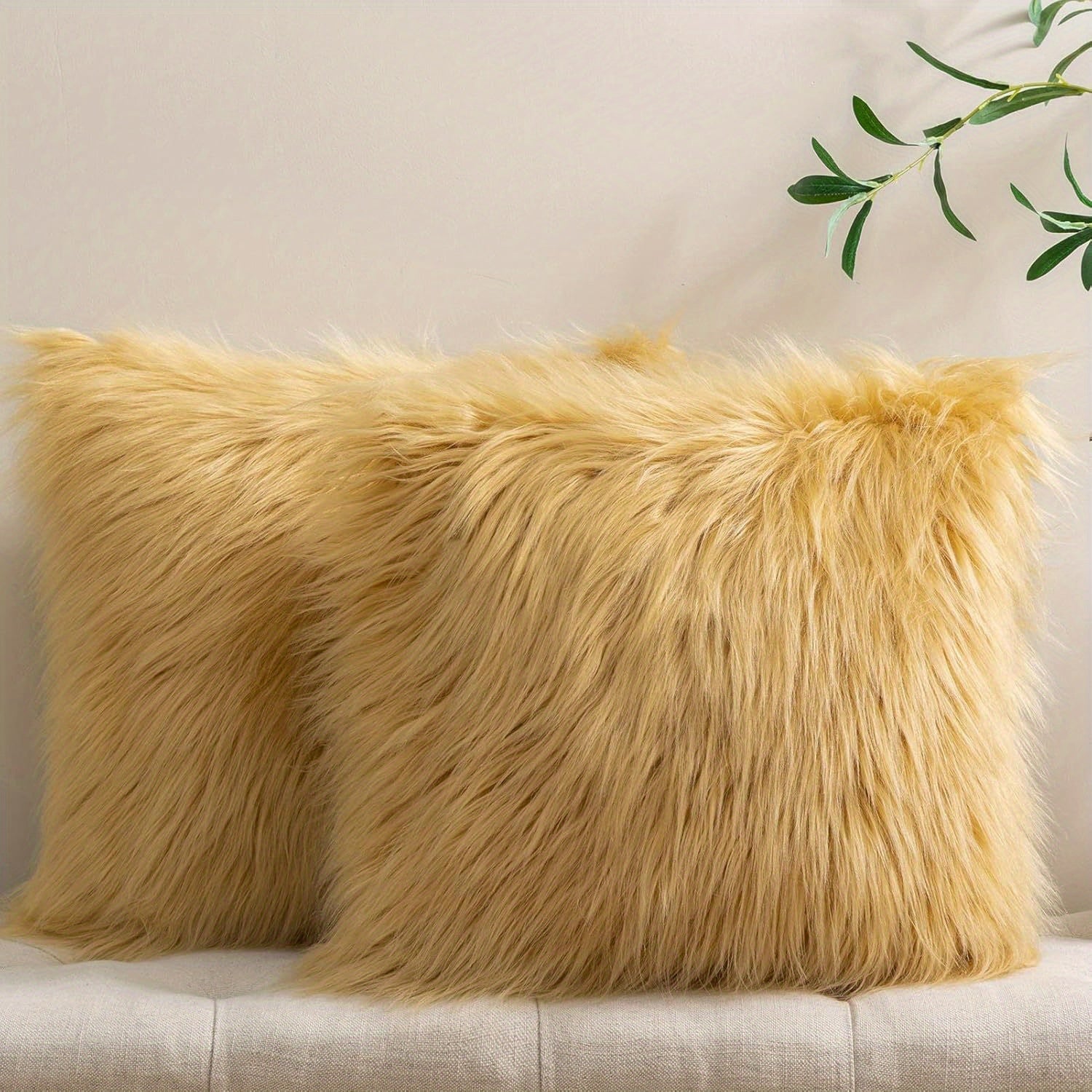 Faux Fur Throw Pillow Covers Pack of 2 ¨C Luxury Soft Fluffy Decorative Cushion Covers for Couch Bed Sofa, Pet Friendly, Zipper Closure