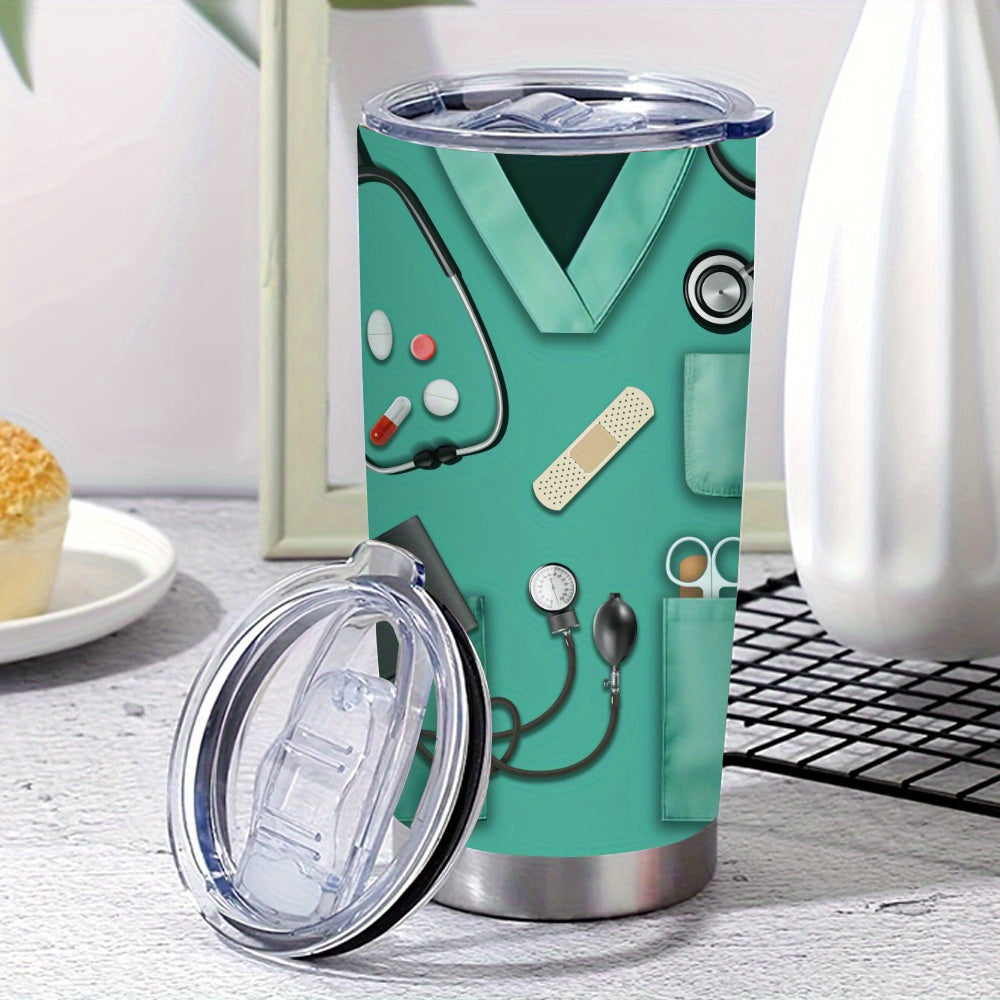 Nurse Tumbler 20oz Stainless Steel Insulated Cup with Lid and Straw - Medical Kit Design Travel Mug Nurse Gift Idea for Women Nurses Week Birthday | Rose Red Green Purple | Hot Cold Beverages