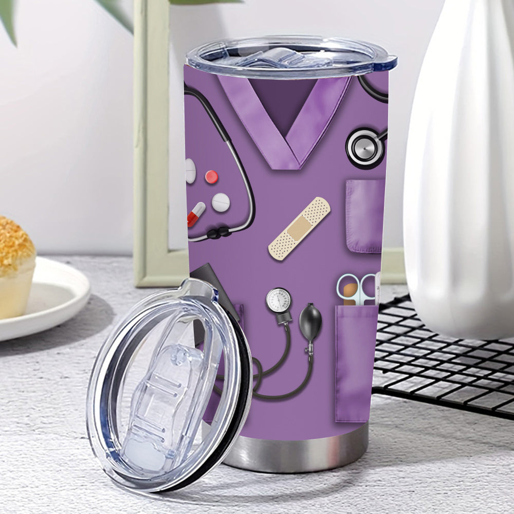Nurse Tumbler 20oz Stainless Steel Insulated Cup with Lid and Straw - Medical Kit Design Travel Mug Nurse Gift Idea for Women Nurses Week Birthday | Rose Red Green Purple | Hot Cold Beverages