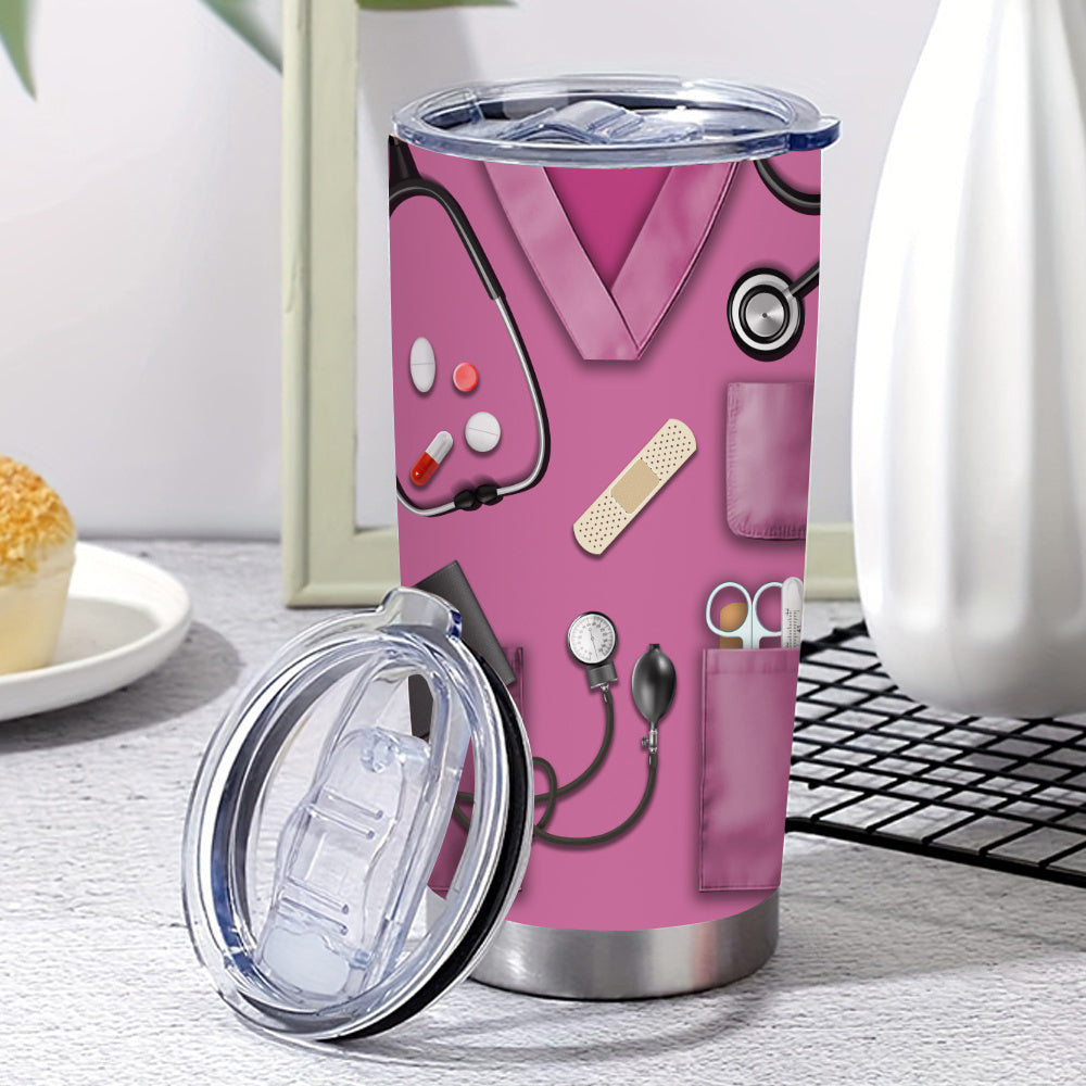 Nurse Tumbler 20oz Stainless Steel Insulated Cup with Lid and Straw - Medical Kit Design Travel Mug Nurse Gift Idea for Women Nurses Week Birthday | Rose Red Green Purple | Hot Cold Beverages