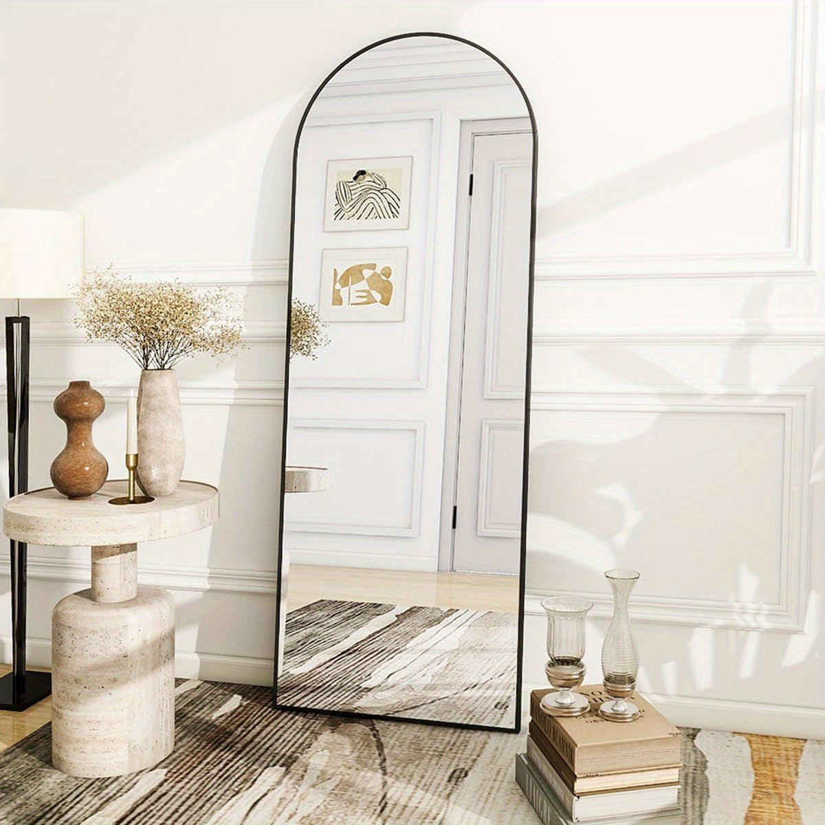 Full Length Mirror Floor Mirror with Stand, Aluminum Alloy Frame Full Body Mirror, Standing Hanging or Leaning Against Wall for Bedroom Living Room Dressing