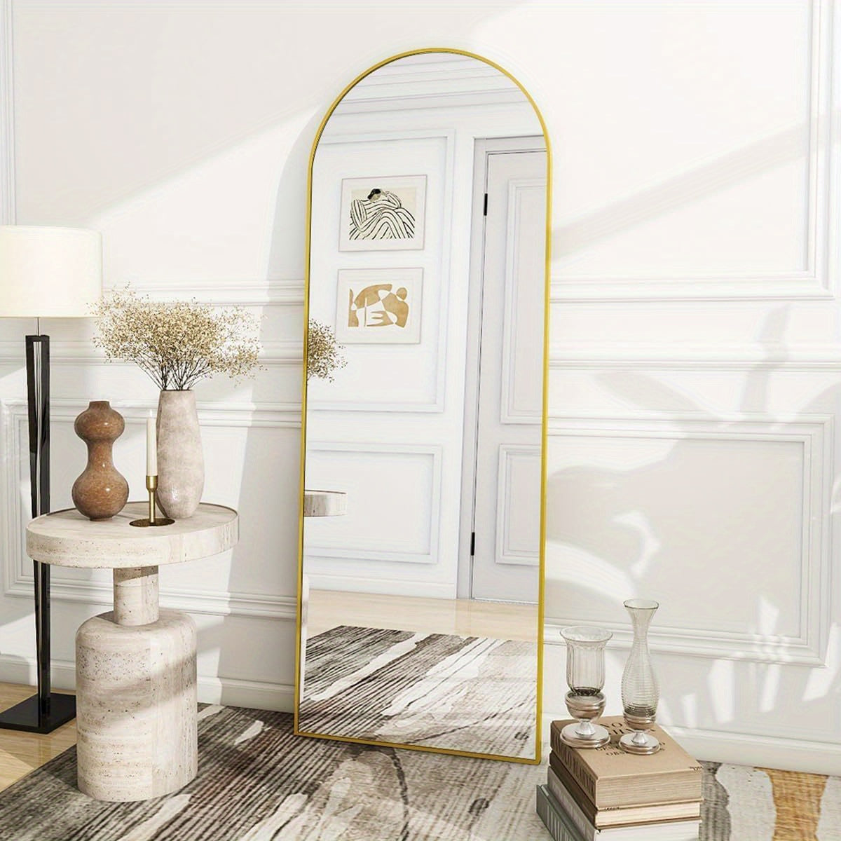 Full Length Mirror Floor Mirror with Stand, Aluminum Alloy Frame Full Body Mirror, Standing Hanging or Leaning Against Wall for Bedroom Living Room Dressing