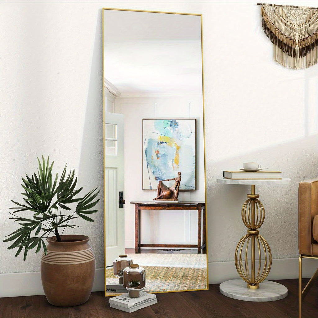 Full Length Mirror Floor Mirror with Stand, Aluminum Alloy Frame Full Body Mirror, Standing Hanging or Leaning Against Wall for Bedroom Living Room Dressing