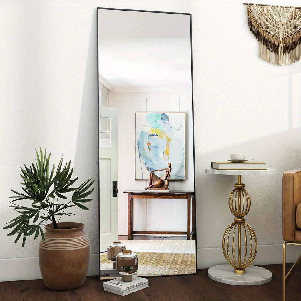 Full Length Mirror Floor Mirror with Stand, Aluminum Alloy Frame Full Body Mirror, Standing Hanging or Leaning Against Wall for Bedroom Living Room Dressing