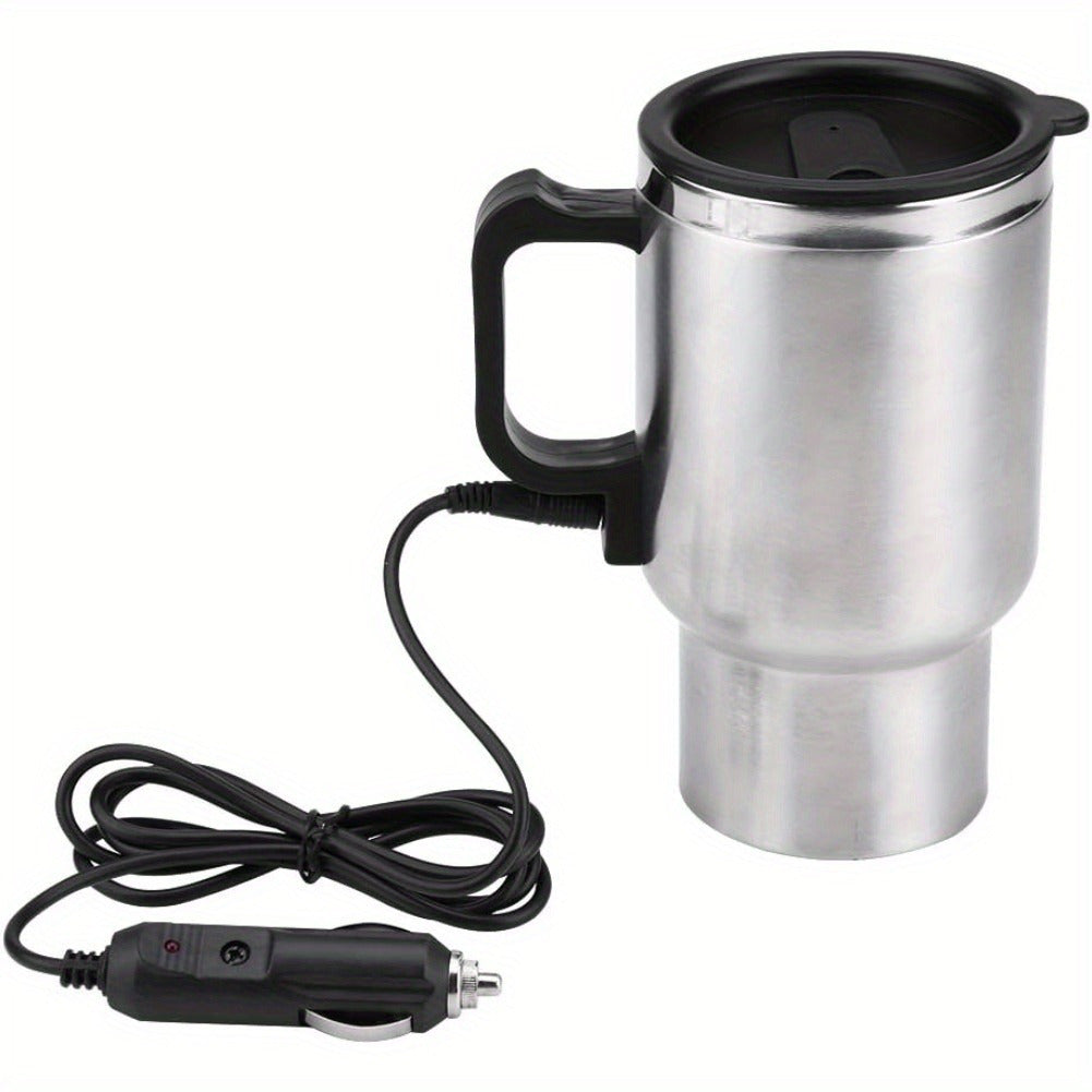 12V Car Electric Kettle 450ml Stainless Steel Travel Heating Cup Auto Shut-Off Portable Car Water Heater for Hot Water Tea Coffee Road Trip Camping