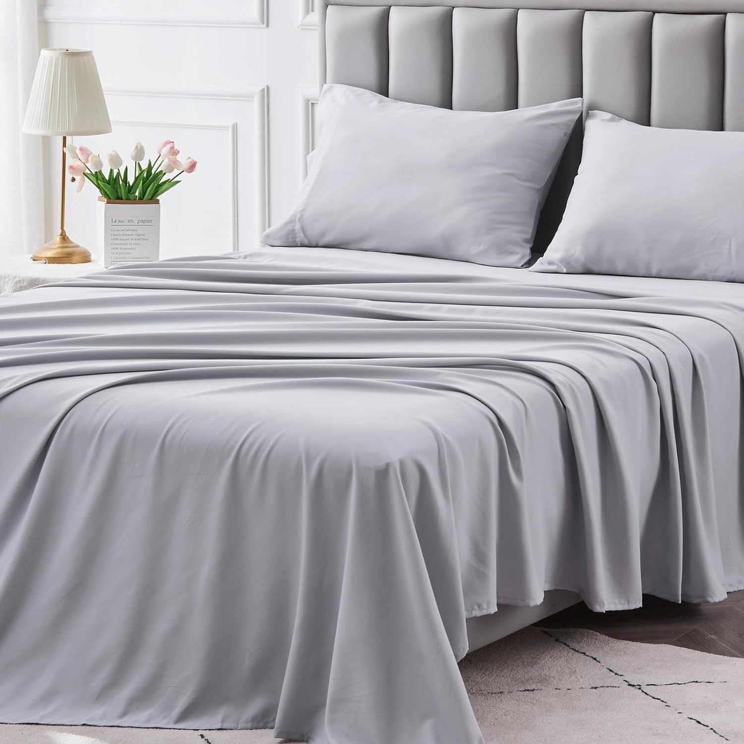 Microfiber Bed Sheet Set 4-Piece Deep Pocket Fitted Sheet Flat Sheet Pillowcases Twin Full Queen King All Colors Soft Breathable Fade Resistant Easy Care
