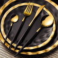 Flatware Set 24 Piece Black Gold Stainless Steel Silverware for 6 Matte Black Handle Forks Knives Spoons Cutlery Tableware Dinner Set