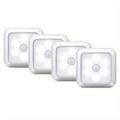 LED Night Light 4 Pack Motion Sensor Battery Powered Dusk to Dawn Smart Sensor Compact Nightlight Wall Mount Freestanding for Bedroom Bathroom Toilet Stairs Hallway Cool White