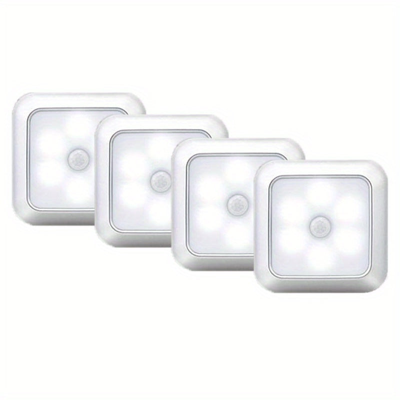 LED Night Light 4 Pack Motion Sensor Battery Powered Dusk to Dawn Smart Sensor Compact Nightlight Wall Mount Freestanding for Bedroom Bathroom Toilet Stairs Hallway Cool White