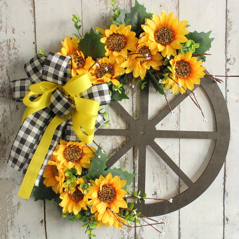 Sunflower Bow Wreath for Front Door - Handcrafted Thanksgiving Wreath with Natural Look, Fall Seasonal Home Decor, Easy Installation Door Hanging Decoration