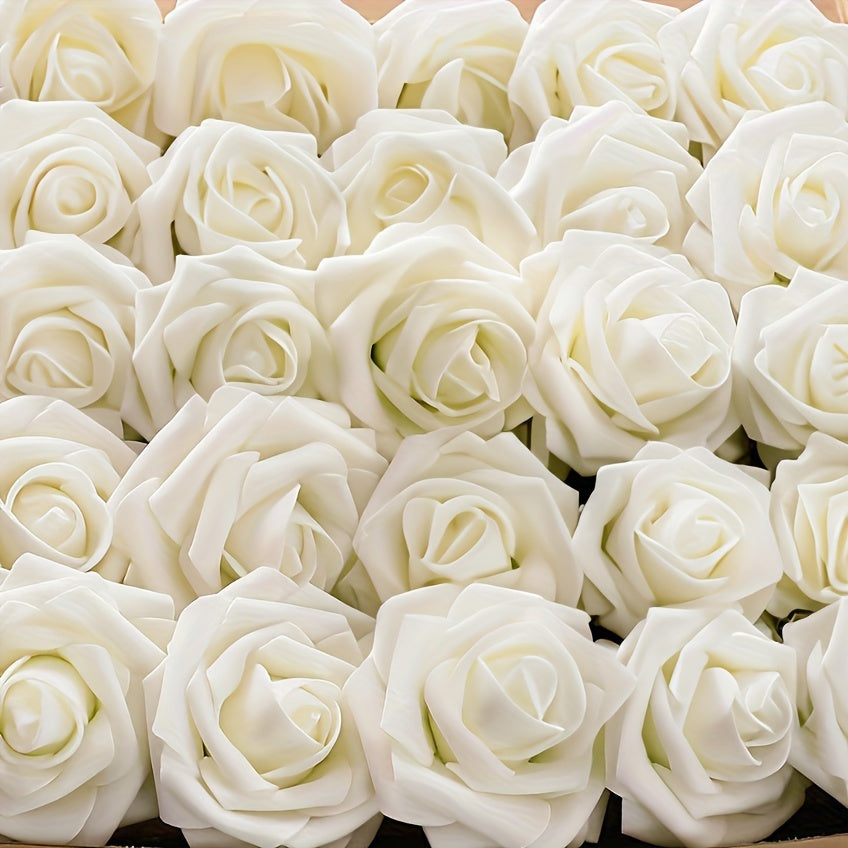 White Artificial Roses with Stem 50pcs ¨C Realistic Fake Silk Rose Flowers for Wedding Bouquets, Centerpieces, Home Decor & DIY Floral Arrangements